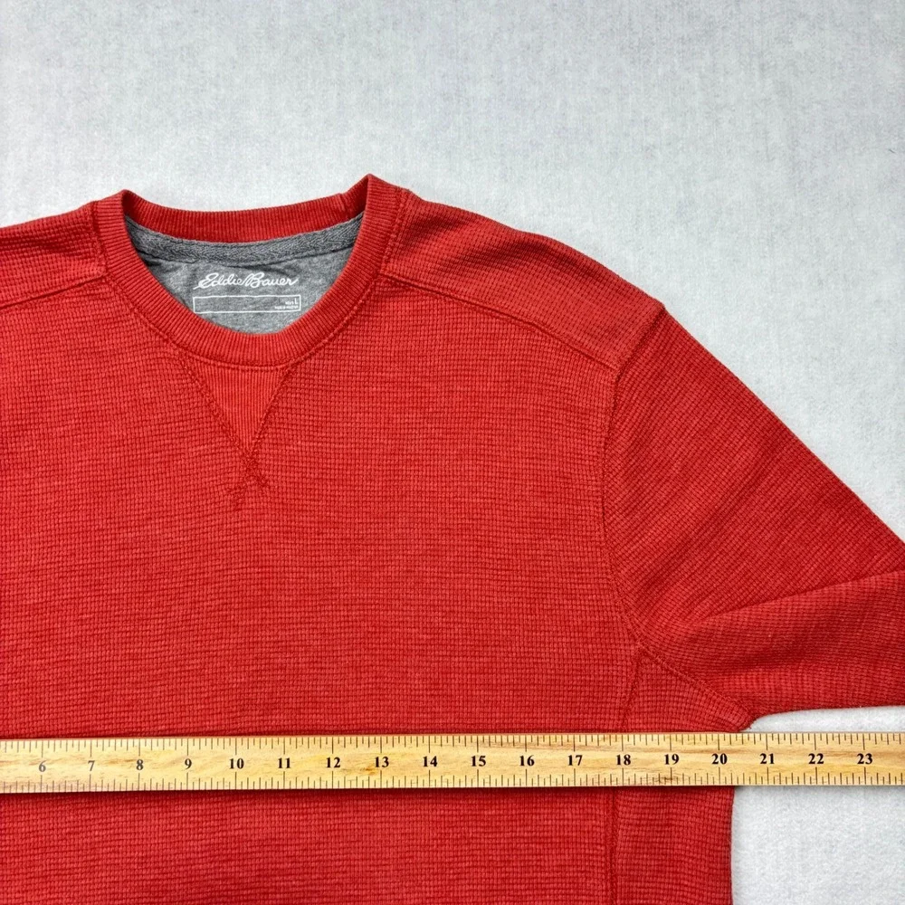 Eddie Bauer Mens‎ Red Waffle Knit Thermal Long Sleeve Shirt L EM32LK106